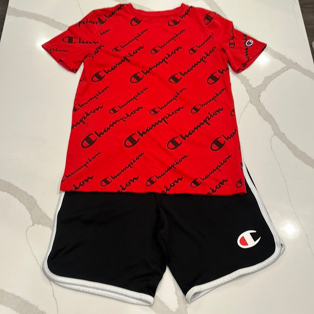Boys Champion Shirt (Red, XL) & Champion Shorts (Black,Lg) Set
